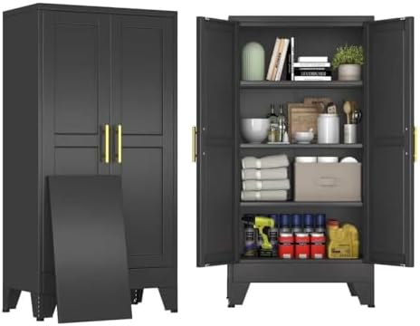 47" Black Metal Storage Cabinet with 2 Doors and 3 Adjustable Shelves,Steel Garage Tool Cabinet, File Cabinet,Kitchen Pantry Cabinet for Home,Office,Garage,School,Warehouse by BAOLIWO