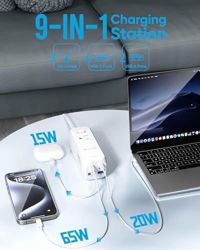 Olcorife USB Power Strip with 3 AC Outlets 6 USB Ports(4 USB C),5 FT - Image 2