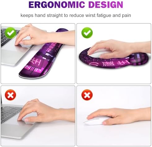 Gaming Mouse Pad, Large Desk Mat, Cute Desk Pad, 4in1 XXL Mousepad + Keyboard Wrist Rest+Mouse Wrist Rest+Coaster Set with Ergonomic Desk Pad for Home Office Table Computer, Purple Anime Neon - Image 3