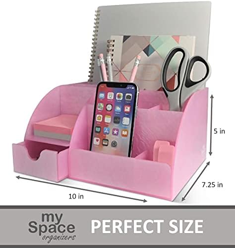 My Space Organizers Pink Desk Organizer Office, Acrylic, with Drawer, 9 Compartments, Supplies and Cool Desk Accessories Organizer, Desktop Pen Holder (Pink) - Image 6