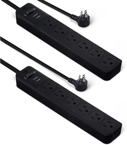 Amazon Basics Rectangle 6-Outlet Surge Protector Power Strip with Circuit Breaker, 600 Joule, 2ft Cord, Black, 2-Pack by AmazonBasics