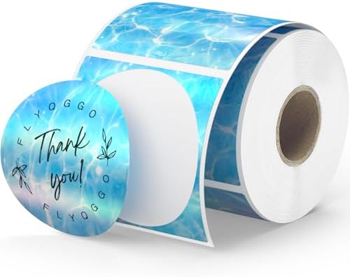 2" Holographic Thermal Sticker Labels, 500 Pcs Round Printable Thermal Waterproof Sticker Rainbow Glitter for Logo Design, Price/Name Tag, Barcode, DIY Custom, Aurora Light Blue, 500 Labels/Roll by FLYQGGO