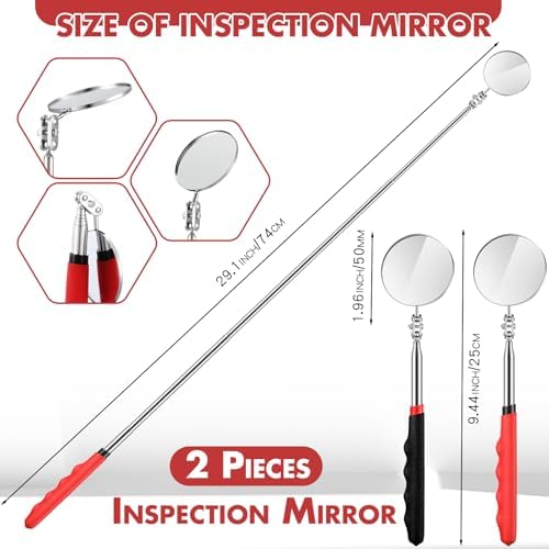 Copkim 2 Pcs Telescoping Inspection Mirror Mechanics Mirror,50mm,Black,Red - Image 2