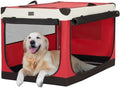 PETSFIT 40" Soft Portable Dog Crate – Patented Spiral Sturdy Frame, Collapsible Travel Kennel for Large Dogs, 3 Mesh Door, Lockable Zippers, Indoor & Car Use Red by Petsfit