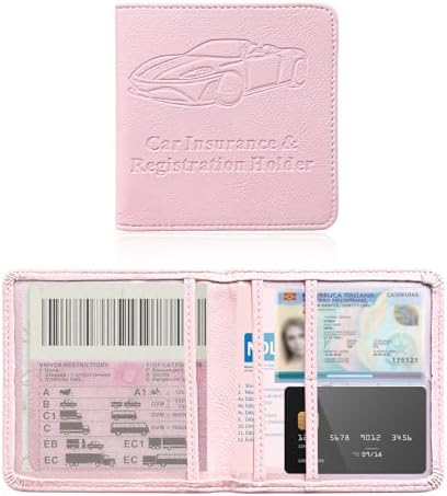 Ziciner Car Registration and Insurance Holder, Auto Card Document Glove Box Organizer with Magnetic Closure, Universal Vehicle Interior Accessories for Cars SUVs (Pink-Small) by Ziciner