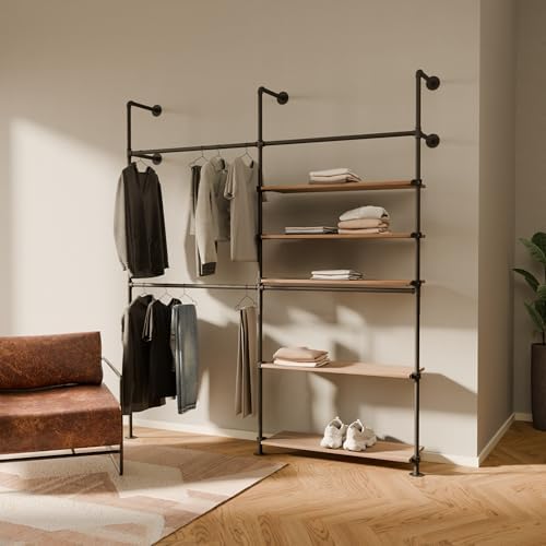 pamo Wall Mounted Clothing Rack with Oak Sheves – 79" W × 87" H, 750 lbs by pamo