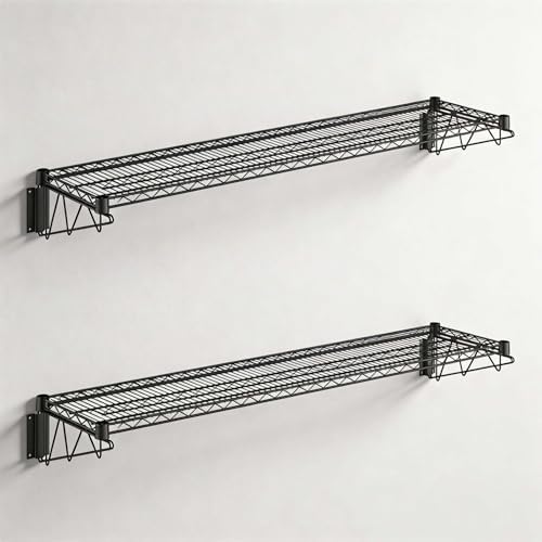 2 Pack 14" x 60" Black Epoxy Wire Wall Shelf, NSF Heavy Duty Commercial Wall Mounted Storage Rack, Industrial Shelving for Garage, Warehouse by Zedfire