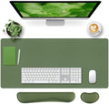 Bloss Keyboard and Mouse Wrist Rest + Leather Desk Mat, Desk Mat for Keyboard and Mouse, Desk Accessories for Women(35.4 x 15.7 Inch,Olive Green) by Bloss
