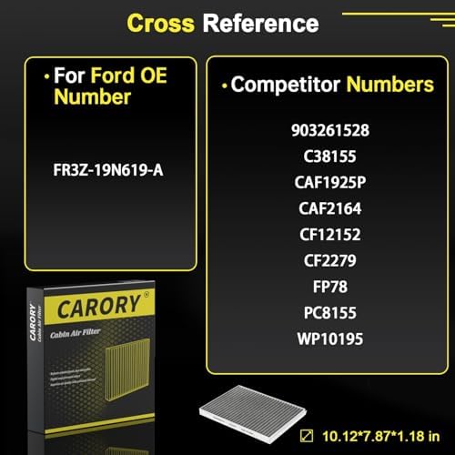 CARORY Cabin Air Filter w/Activated Carbon for Ford Mustang 2015 2016 2017 2018 2019 2020 2021 2022 2023 2024 2025 2026, FR3Z-19N619-A, CF12152, FP-78, CF152 - Image 4