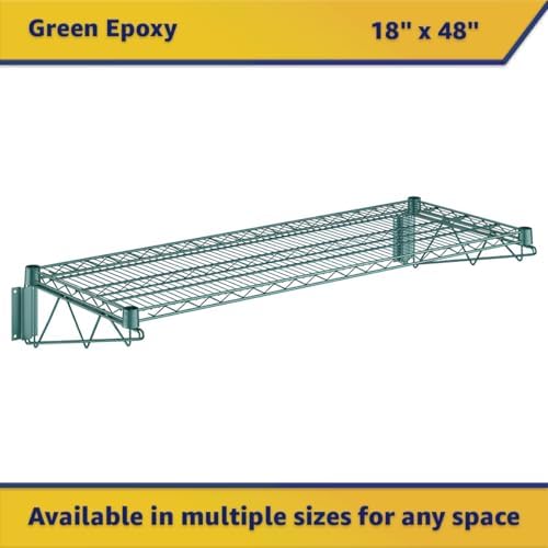 18" x 48" Wire Green Epoxy Wall Mount Shelf, Commercial Fixed Wall Mount Rack, NSF, Metal Floating Shelving for Kitchen, Stock Rooms, Home and Hotel - Image 3