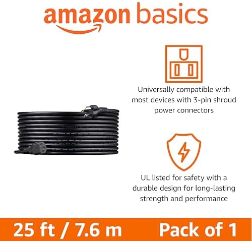 Amazon Basics Universal PC Power Cable, 25 Feet, NEMA 5-15P to IEC320C13, 3 Prong Plug, 18 AWG, 125 Volts, UL Listed, Black - Image 2