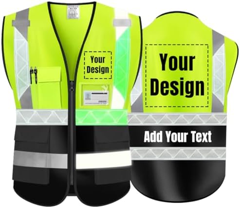 Luminous Safety Vest Customize Your Logo Work Vest with Luminous Hi-Vis Reflective Strips (L, Yellow Black) by YOWESHOP