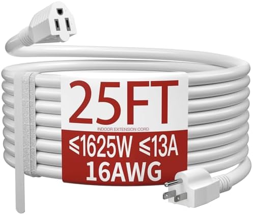 Skrizcable 16/3 25 FT Indoor White Extension Cord Waterproof, Power Cord by Skrizcable
