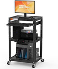 AV Presentation Cart Stand for Video Projector,TV,Laptop Computers,Printers,Metal Construction Rolling Cart with Adjustable Shelves,4 Wheels,4 Outlets, 5.75ft Cord,Support 300 lbs,Black by MetaTeel