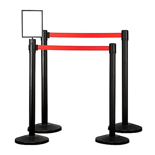 Qbuster Black Stanchions with Retractable Belts, Crowd Control Safety Barrier by Qbuster