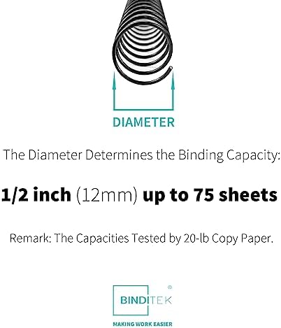Binditek Metal Spiral Binding Coils, 12 mm, 4:1 Pitch, Black, 30 Pack - Image 2