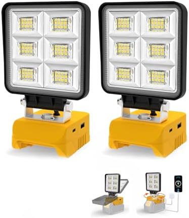 T-SUN LED Work Light Compatible with Dewalt 20V Battery, 52W 5200LM, 2 Pack by T-SUN