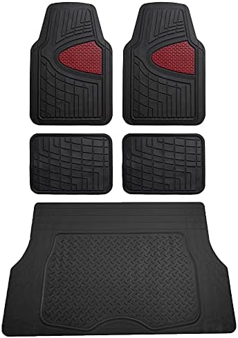 FH Group Premium Liners Tall Channel Trimmable All Weather Rubber Full Set Car Floor Mats (Pink) w. Trimmable All-Season Cargo Liner (Burgundy) - Universal Fit for Cars Trucks and SUVs by FHGroup
