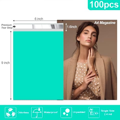 JinRuiKJ Poly Mailers 6x9 Inch, 100 Pcs Shipping Bags, Teal - Image 2