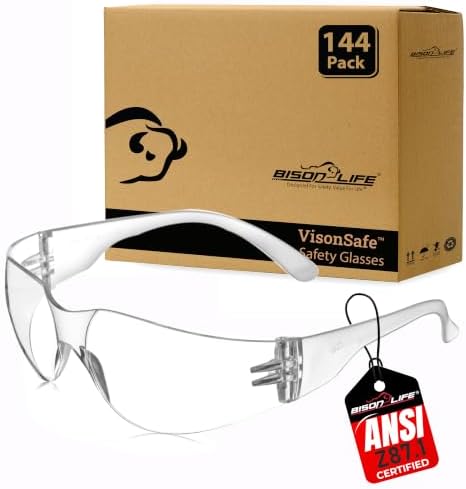 BISON LIFE Clear Safety Glasses for Men & Women, ANSI Z87.1 Certified,144Pk by BisonLife