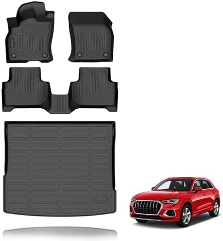 All Weather Car Floor Mats & Cargo Liner Set Fit for Audi Q3 2019 2020 2021 2022 2023 2024 2025 Floor Liners Trunk Liner Audi Q3 Cargo Mat Accessories Black by VOUKIY