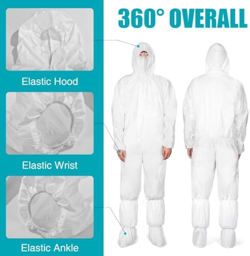 FURWEY 10P Hazmat Suits, Disposable Coveralls with Shoe Covers, Sizes M-4XL - Image 6