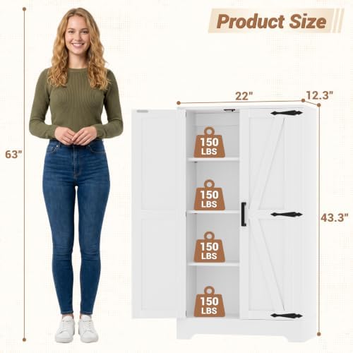 Unikito Kitchen Pantry Storage Cabinet with Adjustable Shelves, White - Image 2