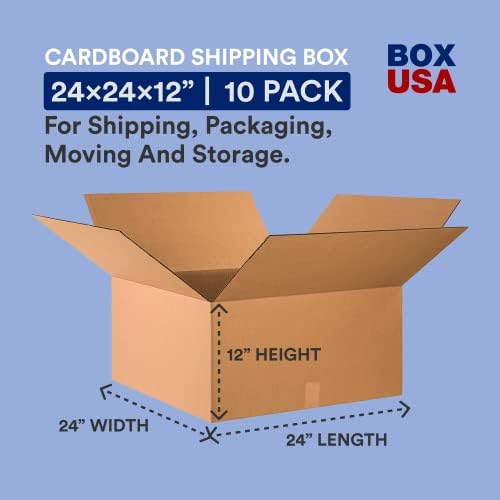 Box USA 24x24x12 Corrugated Cardboard Double Wall Boxes Large, 24”L x 24”W x 12”H, Pack of 10 Shipping, Packaging, Moving, Storage Box for Home or Business, Strong Wholesale Bulk Boxes - Image 2
