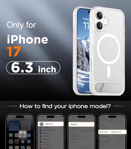 Temdan Designed for iPhone 17 Case, [Built-in Invisible Kickstand][Compatible with MagSafe][Military Grade Shockproof] Slim Translucent Matte Phone Case 6.3 inch (Clear Matte) - Image 2