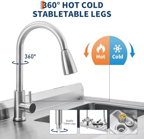 GarveeTech 39 in x20 in Freestanding Stainless Steel Utility Sink with Workbench, Hot & Cold Faucet, Undershelf, Knife Holder, S-Hooks – Commercial Prep Sink for Kitchen, Garage, Outdoor, Laundry - Image 5