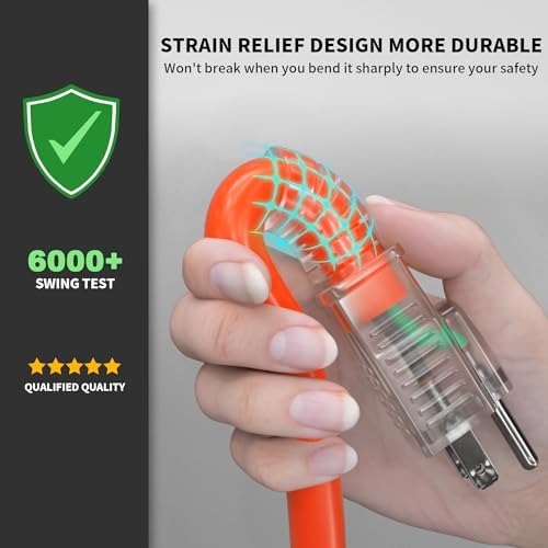 POWGRN 10 FT 12/3 Gauge Orange Heavy Duty Outdoor Extension Cord - Image 4