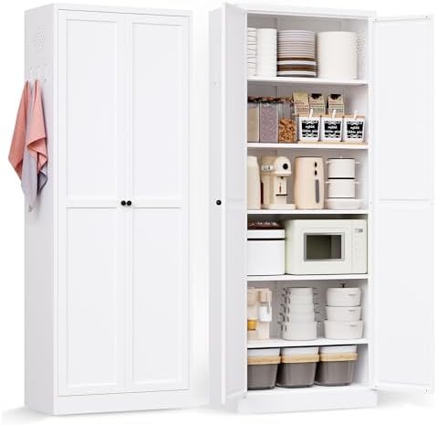 AQY Metal Pantry Cabinet, 72" White Kitchen Storage Cabinet with Doors by AQY