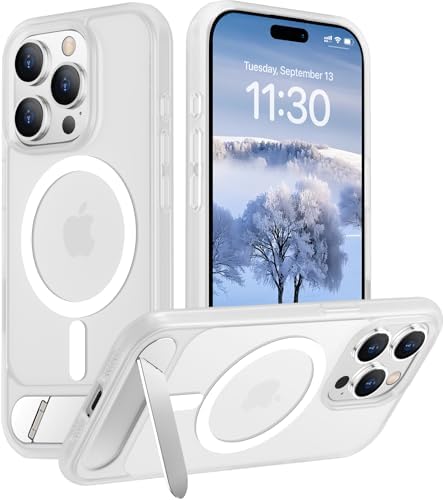 Temdan Magnetic Compatible with iPhone 15 Pro Max Case, [Built-in Invisible Kickstand][Compatible with MagSafe][Military Grade Shockproof] Slim Translucent Matte Phone Case for iPhone 15 Pro Max 6.7" by Temdan