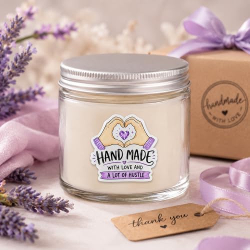 60pcs Handmade with Love and a Lot of Hustle Stickers, Craft Small Business Packaging Labels, Motivational Handmade Brand Stickers for Etsy Sellers, Round 2 Inch - Image 3