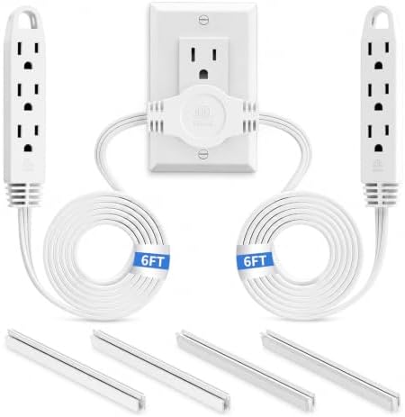 K KASONIC 12 FT Twin Extension Cord Power Strip, 3 Prong Flat Plug, White by KASONIC