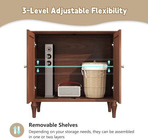 ARTPOWER Brown Sideboard Buffet Cabinet with Storage, Mid-Century Modern Storage Cabinet with 2 Doors and Adjustable Shelves, Accent Style Sideboard for Entryway, Dining Room, Living Room - Image 4