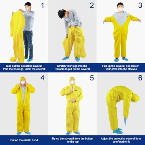 Hazmat Suit Disposable Coverall | Heavy Duty Full Body Paint Coverall & Suit in 7 Sizes - Small, Yellow, 1 - Image 6