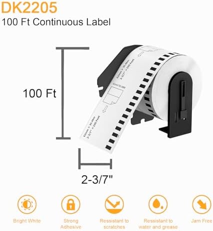 (12 Rolls + 1 Frame,30.48m Per Roll 3-Proof) Labelebal Dk 2-3/7" x 100' Direct Thermal Continuous Length Labels Replacement for DK-2205 Shipping Mailing Postage Compatible for Brother QL Printer - Image 2