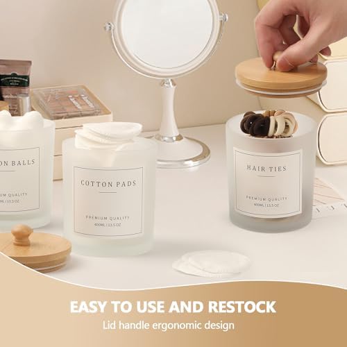 3 Pack Qtip Holder - Bathroom Organizers and Storage, Cotton Round Holder Cotton Swab Dispenser Cotton Ball Holder with Tray, Glass Apothecary Jars with Lids, Bathroom Containers for Floss Pick - Image 6