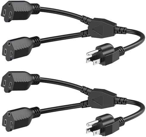 [ETL Listed] Cable Matters 2-Pack 16 AWG 2 Outlet Power Splitter, 1.2ft by CableMatters
