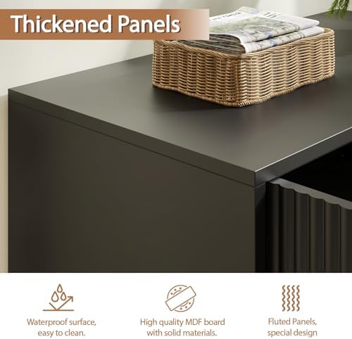 Storage Cabinet with 2 Fluted Doors and Adjustable Shelves, Black, 3pcs丨Modern Wood Accent Table, Sideboard Buffet Cabinet, Console Table for Living Room, Hallway, Entryway - Image 6