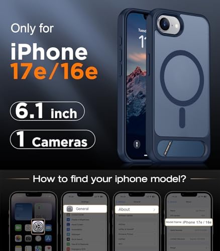Temdan Magnetic Compatible with iPhone 17e Case & iPhone 16e Case,[Built-in Invisible Kickstand][Compatible with MagSafe][Military Grade Shockproof] Slim Translucent Matte Case for iPhone 16e/17e 6.1" - Image 2