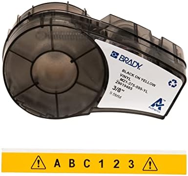 Brady Authentic (M21-375-595-YL) All-Weather Vinyl Label for Indoor/Outdoor ID, Lab and Equipment Labeling, Black on Yellow- For M210, M210-LAB, M211, BMP21-PLUS and BMP21-LAB Printers, .375" W, 21' L by BradyCorp