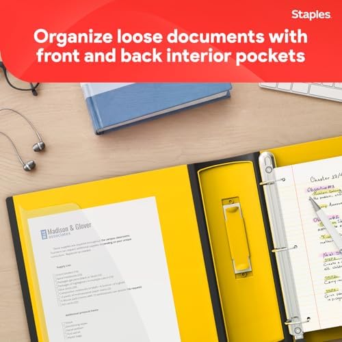 Staples Heavy-Duty 3-Inch D-Ring Binder, Yellow, Holds 600 Sheets - Image 5