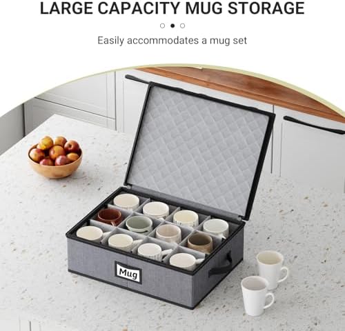MISSLO Large Capacity China Storage Containers Hard Shell Plate Storage Containers, Kitchen Packing Moving Boxes for Dishes, Dinnerwares, Mugs Protectors, Grey, Mug Storage - Image 2