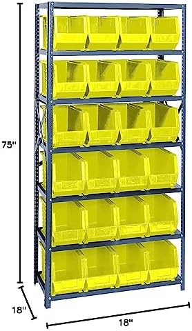 Quantum Storage Systems QSBU-265YL Giant Open Hopper Steel Shelving System, 18" D x 36" W x 75" H, with 7 Shelves and 24 QUS265 Bins, Yellow - Image 2