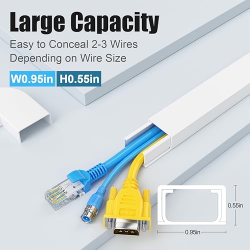 Yecaye Cord Covers for Wires on Wall, 113in, W0.95in H0.55in, White - Image 2