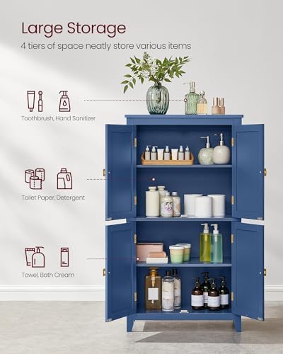 VASAGLE Bathroom Floor Storage Cabinet with 4 Doors, Bijou Blue - Image 6