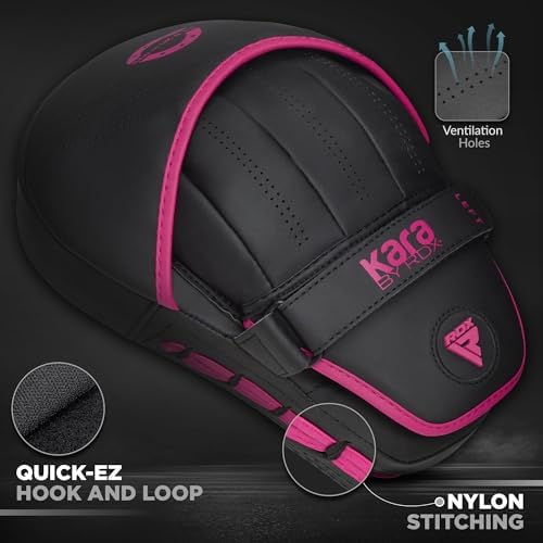 RDX Boxing Pads Curved Focus Mitts, Maya Hide Leather Kara Hook and jab Training Pads, Adjustable Strap Ventilated, MMA Muay Thai Kickboxing Coaching Martial Arts Punching Hand Target Strike Shield - Image 4
