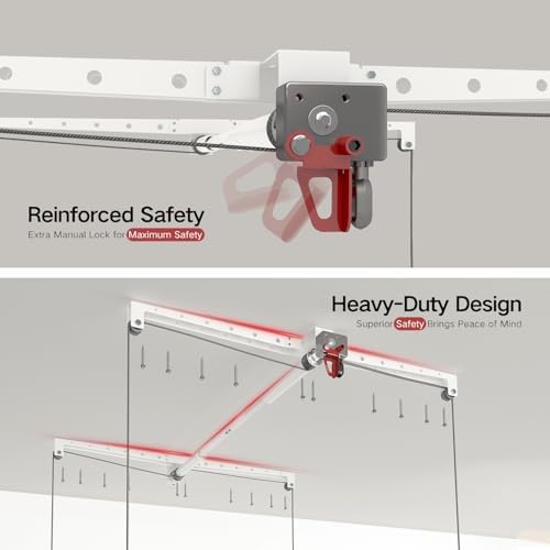 Overhead Garage Storage Rack, Adjustable Heavy-duty 4x4 Ft Ceiling Storage Racks with Safety Lock, Ideal for Garage Storage Lifting Organization System, 250lbs Capacity, White - Image 3